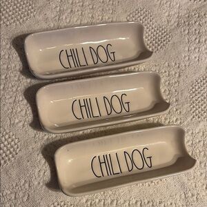 Rae Dunn Cream Ceramic hot dog chili dog Serving Trays